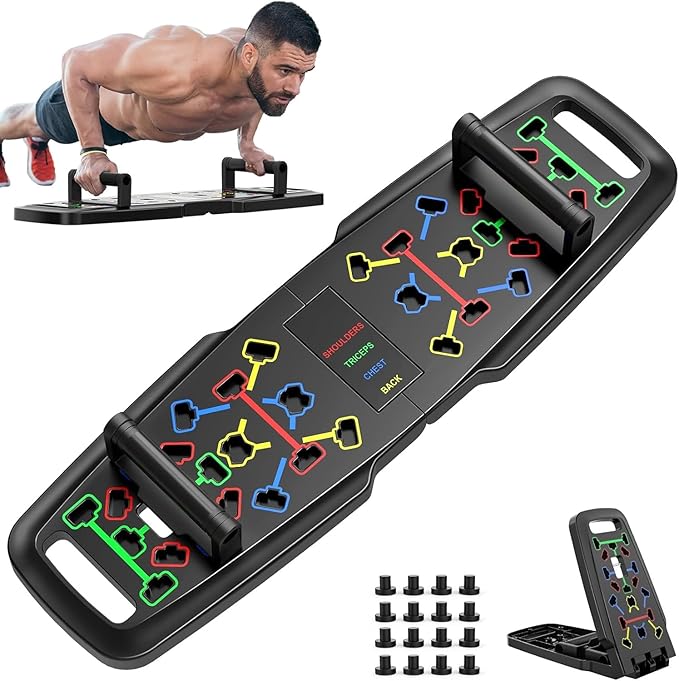 Foldable Push Up Board, Home Gym Push Up Bar, Portable Push up Handles for Floor, Pilates Bar & Fitness Accessories with Resistance Bands for Upper Body Strength Training Full Body Workout