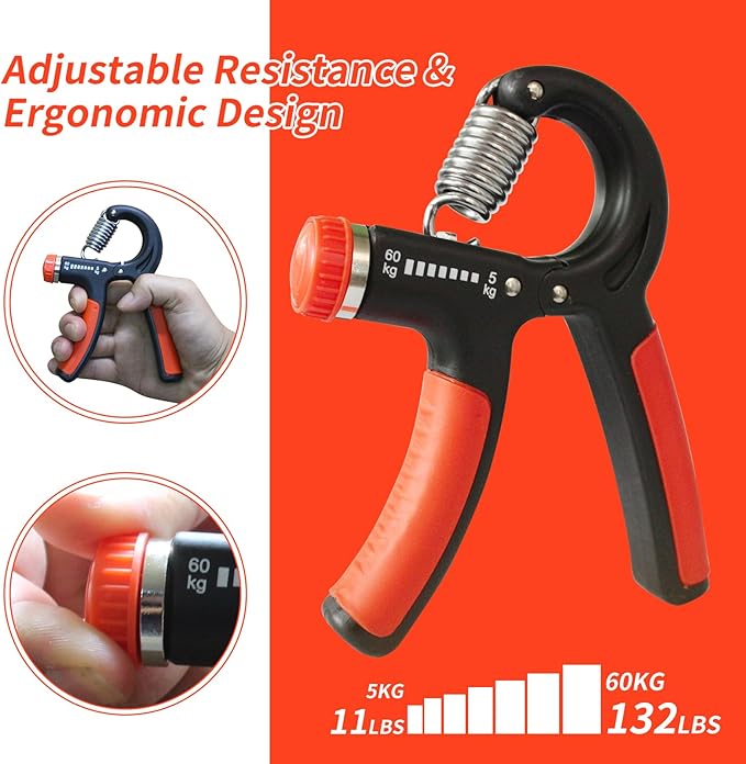 Grip Strength Trainer, Hand Gripper Strengthener with Adjustable Resistance 11-132 Lbs (5-60kg), Forearm Strengthener with Non-Slip Gripper for Muscle Building and Injury Recover Gym/Home