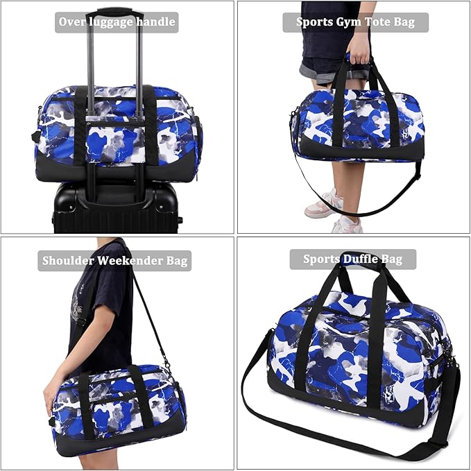 JIANYA Overnight Duffle Bag Camo Sports Bag Gymnastics Bag with Shoe Compartment & Wet Pocket, Carry On Sleepover Bag Gym Bag Athletic Bag