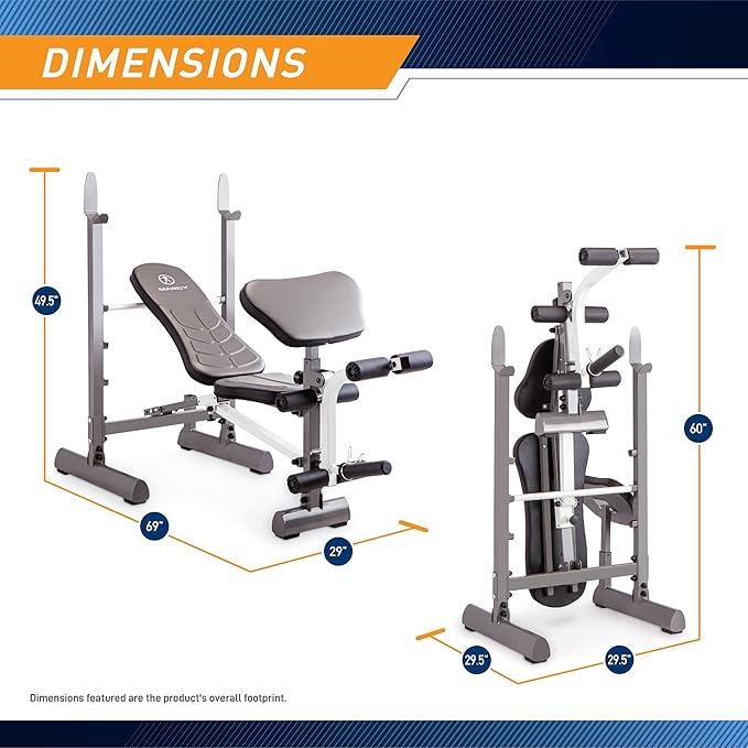 MARCY Adjustable Weight Bench - Incline, 600 lbs Capacity, Foldable, Alloy Steel Frame, Full Body Workout - MWB-20100