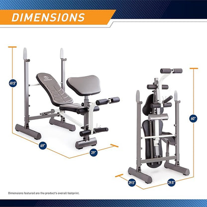 MARCY Adjustable Weight Bench - Incline, 600 lbs Capacity, Foldable, Alloy Steel Frame, Full Body Workout - MWB-20100