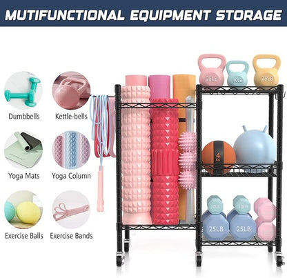 Yoga Mat Storage Rack, 350 LB Load Dumbbell Rack, Height Adjustable Home Gym Storage Weight Rack for Dumbbells Kettlebells Yoga Mat Yoga Ball