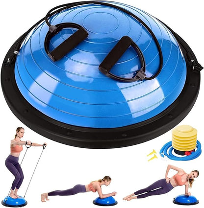 Half Balance Ball Trainer, Half Yoga Exercise Ball with Resistance Bands and Foot Pump, Balance Trainer for Stability Training, Strength Exercise Fitness, Home Gym Workout Equipment