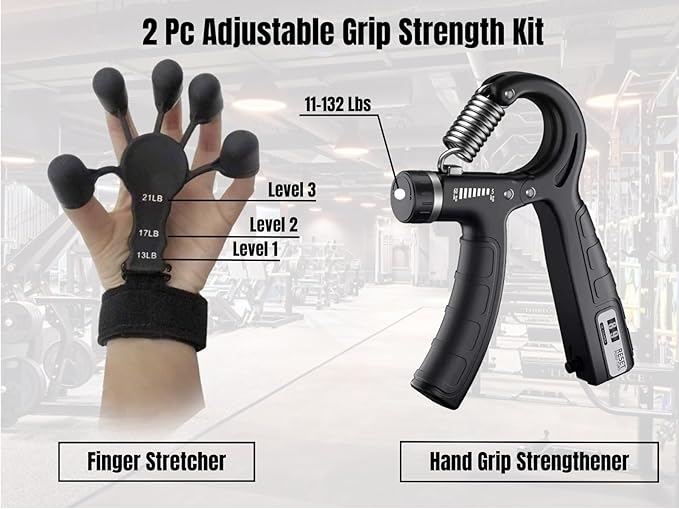 2 PC Hand Grip Strengthener - Adjustable Hand Exerciser and Finger Stretcher - Grip Strength Trainer for Muscle Building, Hand Therapy and Recovery - Forearm Exerciser - Hand Exercisers for Therapy