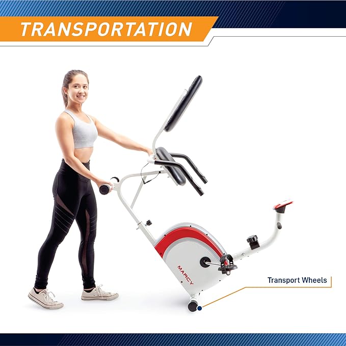 Marcy Recumbent Exercise Bike with Magnetic Resistance and Pulse Sensor NS-908R White 30.50 x 11.50 x 21.50 inches