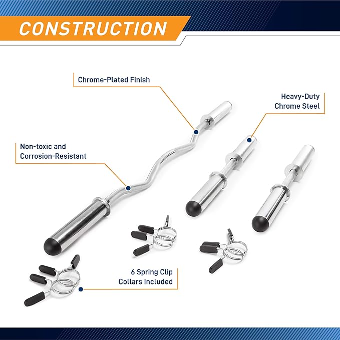 Marcy Hollow Curl Bar and Dumbbell Handle Set with Spring Collars