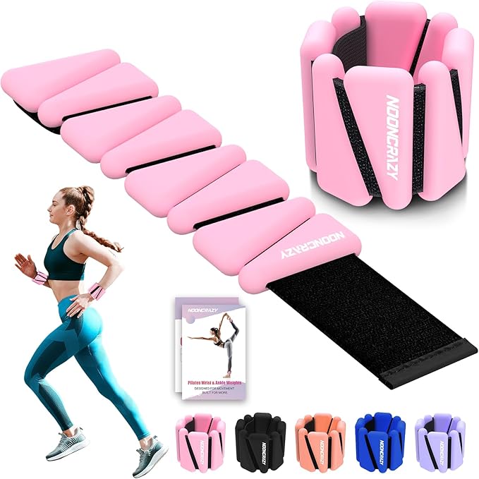 Wrist Ankle Weights Bangles 2lb for Women, Adjustable Silicone Pilates Weights Bracelet, Heavy Duty Fasteners Wearable Arm & Leg Weights for Yoga, Pilates, Barre, Walking and Gym (Set of 2)