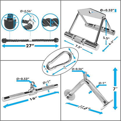 A2ZCARE Cable Machine Accessories for Weight Lifting, LAT Pull Down Attachment V Handle, V-Shaped Bar, Tricep Rope, Rotating Straight Bar