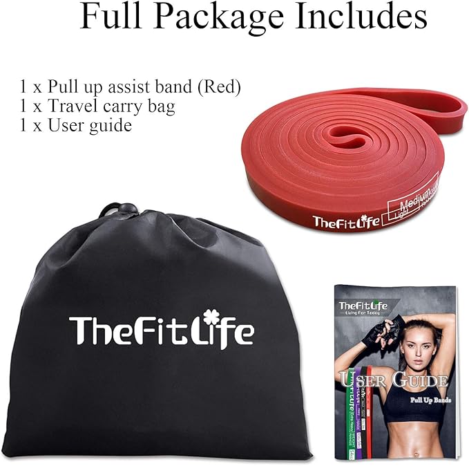 TheFitLife Resistance Pull Up Bands - Pull-Up Assist Exercise Bands, Long Workout Loop Bands for Body Stretching, Powerlifting, Fitness Training, with Carrying Bag and Workout Guide