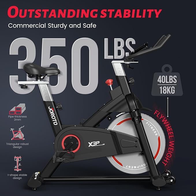 JOROTO Exercise Bike - Stationary Bikes for Home with Magnetic Resistance Heavy Flywheel Indoor bike with Silent Belt Drive Indoor Cycling Bike 350 LBS - 2023 Newest Version