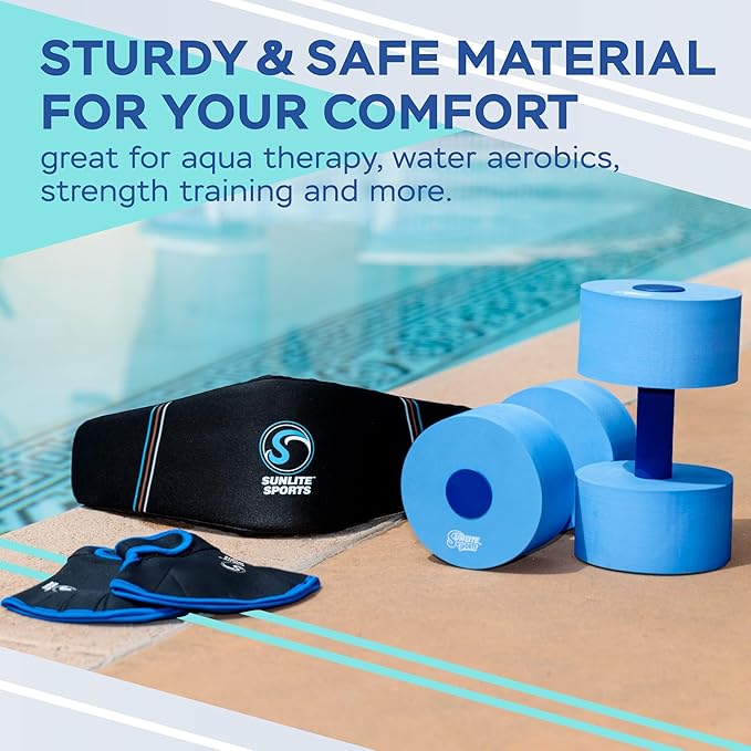 Sunlite Sports Water Workout Combo Set, High Density Water Weight, Swim Belt, Soft Padded, Water Aerobics, Aqua Therapy, Pool Fitness, Water Exercise