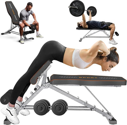 KUYOU Weight Bench, 2 in 1 Workout Bench Roman Chair, Adjustable Weight Bench for Home Gym Strength Training Bench for Full Body Workout