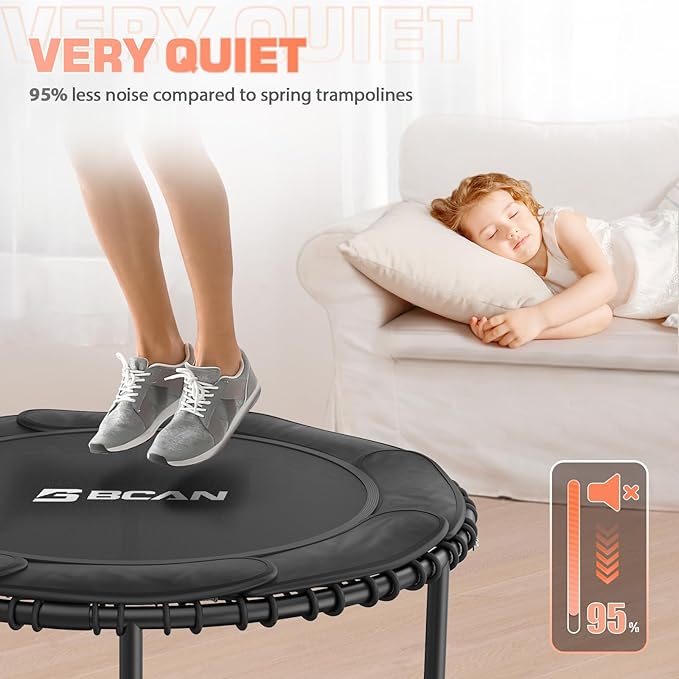 BCAN 450/550 LBS Foldable Mini Trampoline, 40"/48"/50" Fitness Trampoline with Bungees, U/T Shape Adjustable Foam Handle, Stable & Quiet Exercise Rebounder for Kids Adults Indoor/Garden Workout