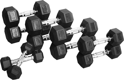 Signature Fitness Premium Rubber Coated Hex Dumbbell Weight Set, Multiple Packages