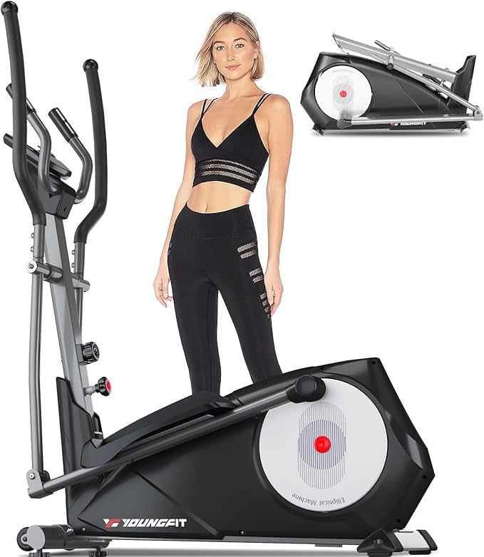 Elliptical Machine, Foldable Elliptical Machine for Home, 22 Resistance Levels with Large LCD Monitor Eliptical Exercise Machine