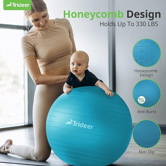 Trideer Yoga Ball Exercise Ball for Working Out, 5 Sizes Gym Ball, Birthing Ball for Pregnancy, Swiss Ball for Physical Therapy, Balance, Stability, Fitness, Office Ball Chair, Quick Pump Included