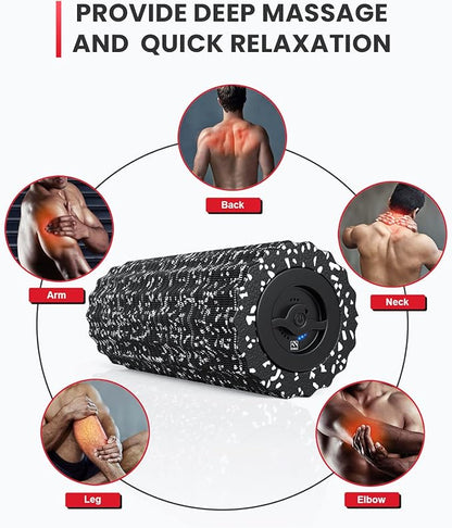 FITINDEX Vibrating Roller Foam for Muscles Deep Tissue, FSA or HSA Eligible, Foot Neck Massager, Exercise, Back Pain Relief, Muscle Recovery, Physical Therapy, 4-Speed & Rechargeable - Black