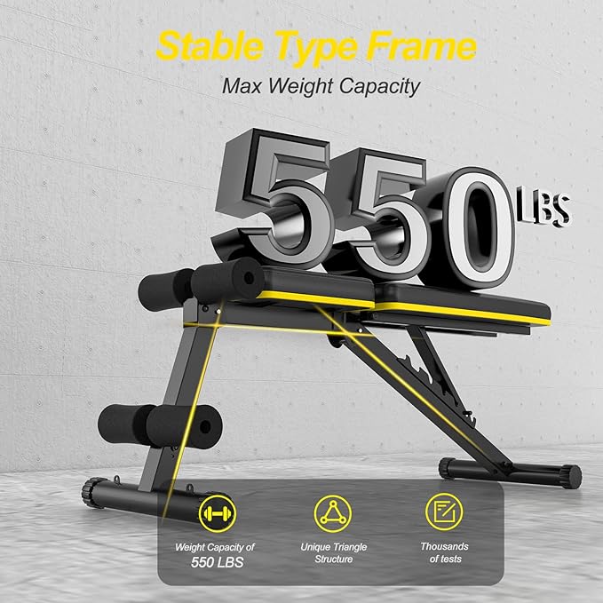 HITOSPORT Adjustable Weight Bench for Full Body Exercise, Foldable Strength Training Bench Press with Resistance Bands for Home Gym & Body Workout Newly Upgraded