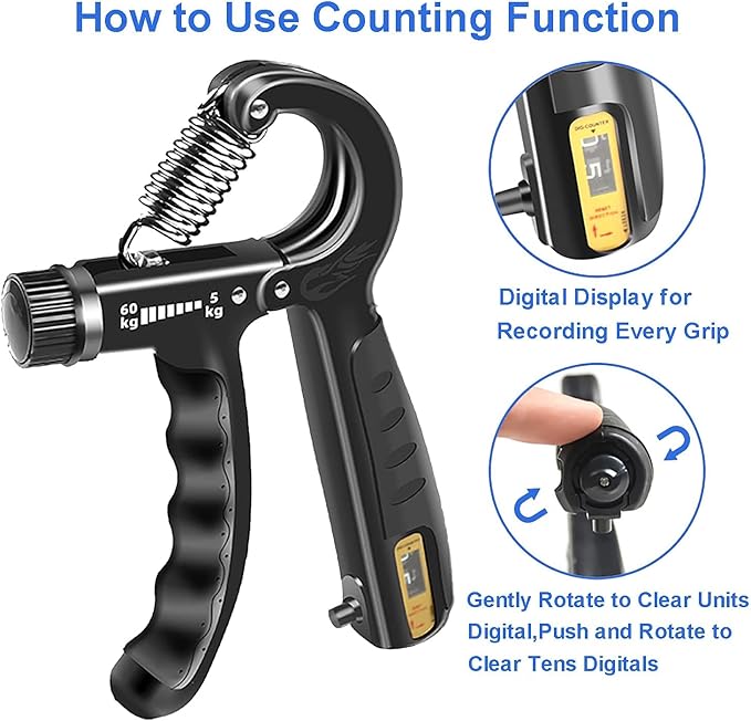 Hand Grip Strengthener, Adjustable Resistance 11-132 Lbs, Forearm Exerciser, Grip Strength Trainer for Muscle Building and Injury Recovery for Athletes