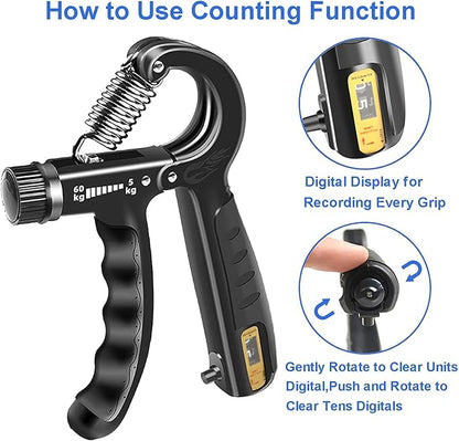 Hand Grip Strengthener, Adjustable Resistance 11-132 Lbs, Forearm Exerciser, Grip Strength Trainer for Muscle Building and Injury Recovery for Athletes