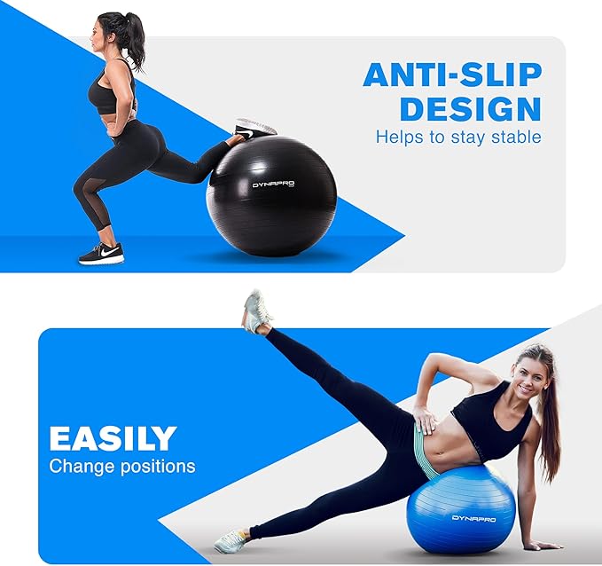 Exercise Ball – Extra Thick Eco-Friendly & Anti-Burst Material Supports over 2200lbs, Stability Ball for Home, Yoga, Gym Ball, Birthing Ball, Physio Ball, Swiss Ball, Physical Therapy or Pregnancy