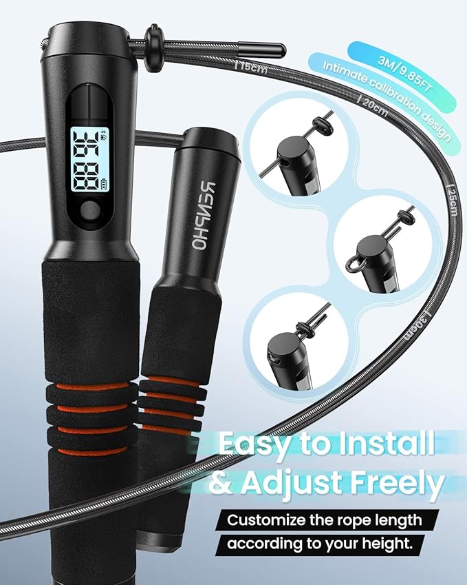 RENPHO Smart Jump Rope - APP Data Storage & Tracking & Analysis, Tangle-Free Jumping Rope for Men, Women, Skipping Rope with Counter, Adjustable workout Jump Ropes for Crossfit, Gym, MMA