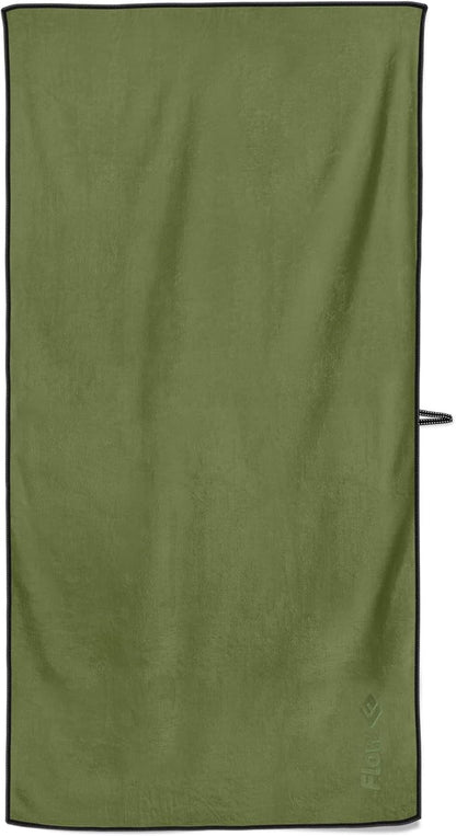 Flow Hydro Sport Towel - Microfiber Quick Dry Swimming Towels for Swim, Pool, Triathlon, and Other Water Sports in Medium, Large, Extra Large, and Hooded Sizes (Army Green, Large w/Hood)