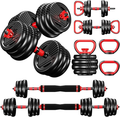 4-in-1 Adjustable Weight Dumbbell Set - Premium Home Gym Equipment with Dumbbell, Barbell, Kettlebell, Push-Up Modes - Ergonomic, Safe, and Compact for Total Body Workouts