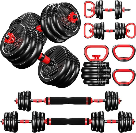 4-in-1 Adjustable Weight Dumbbell Set - Premium Home Gym Equipment with Dumbbell, Barbell, Kettlebell, Push-Up Modes - Ergonomic, Safe, and Compact for Total Body Workouts