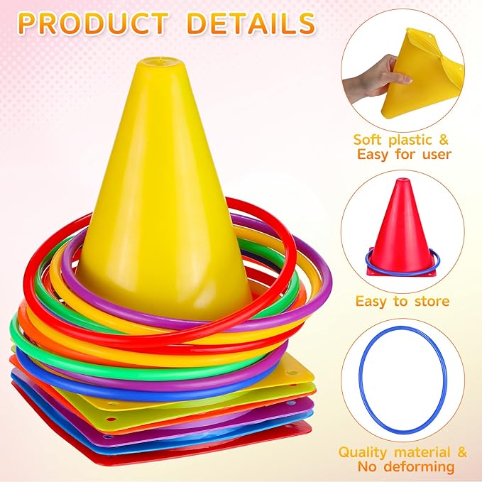 Sotiff 51 Pcs Carnival Games for Kids Adults Include Plastic Cones Ring Toss Combo and Head Hoop Basketball Game Carnival Birthday Party Throwing Games Indoor Outdoor Activity Back to School Gift