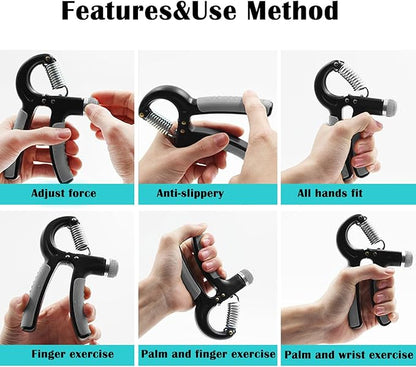 Grip Strengthener 5-60kg Rubber Handle Adjustable Stretcher Hand Trainer Forearm Finger Wrist Gripper Exerciser Squeezer Workout 1 Pack