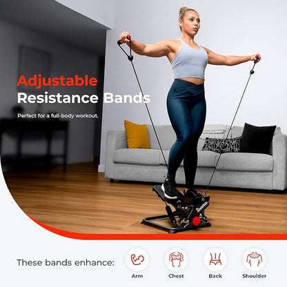 Sunny Health & Fitness Twist Stepper Machine Workout Cardio Equipment Gym Mini Stair Master Climber Thigh Space Squat Twist Stepper Advanced Twisted Resistance Band w Optional Connected Fitness