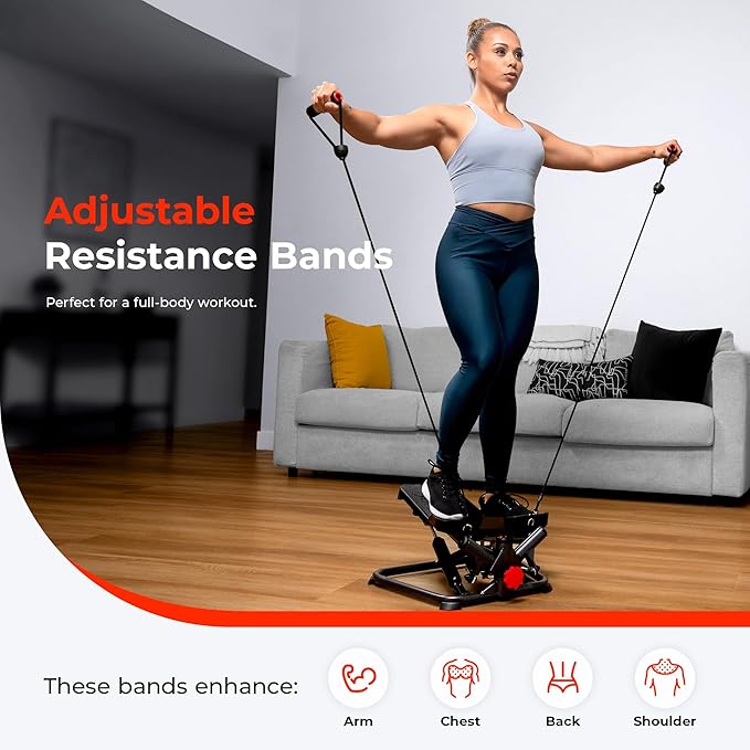 Sunny Health & Fitness Advanced Twist Stepper Machine Workout Cardio Mini Stair Master Climber Thigh Space Twist Stepper Resistance Band w Optional Free SunnyFit App Enhanced Bluetooth Connectivity