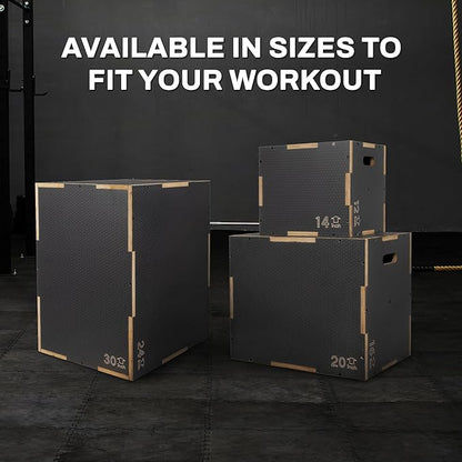 Signature Fitness 3 in 1 Non-Slip Wooden Plyo Box Plyometric Box Jumping Exercise, Multiple Sizes