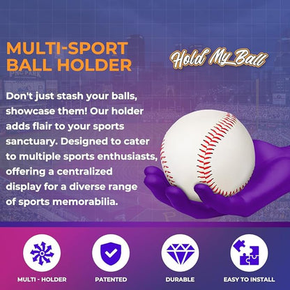 Wall-Mounted Ball Holder - Stylish Sculptured Hand Display Rack for Sports Ball Collections - Baseball, Cricket, Tennis, Golf Balls- Clutter-Free Room Decor and Memorabilia Showcase