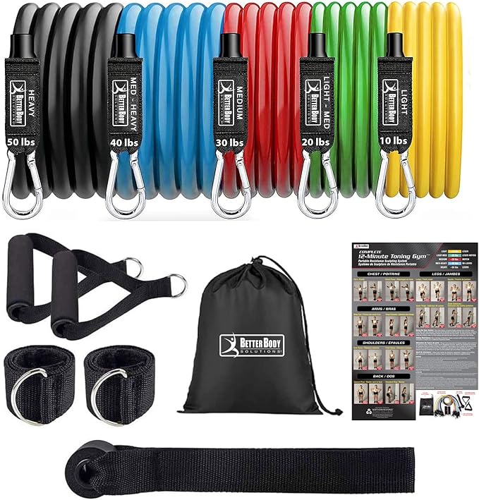 Home Spirit, 12 Minute Toning Gym Resistance Band, Workout Bands, Fitness Bands and Elastic Band Set, Gym Accessories for Women and Men, Stackable up to 150lbs Strength Training Equipment for Home Gym