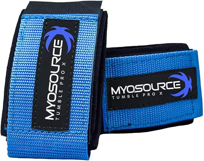 Myosource Kinetic Bands Tumble Pro X Ankle Straps Kit – Cheerleading Standing Tumbling Equipment, Gymnastics Backhandspring Trainer – Includes Flexibility Stunt Stretch Strap – Blue or Pink