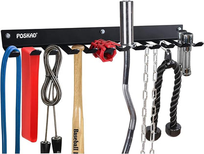 Multi-Purpose Gym Storage Rack,8 OR 12 Hook Heavy-Duty Steel Gym Organizer Wall Mount Hanger for Home and Pro, Gym Accessory Storage Resistance Bands,Jump Ropes,Lifting Belt,Barbells.