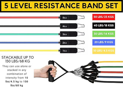 Home Spirit, 12 Minute Toning Gym Resistance Band, Workout Bands, Fitness Bands and Elastic Band Set, Gym Accessories for Women and Men, Stackable up to 150lbs Strength Training Equipment for Home Gym