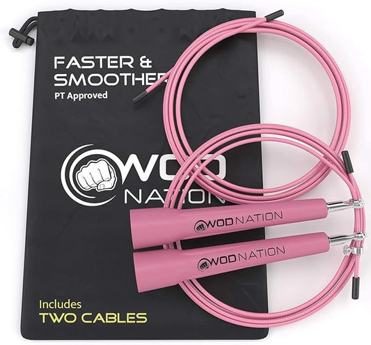 WOD Nation Adjustable Speed Jump Rope For Men, Women & Children - Blazing Fast Fitness Skipping Rope Perfect for Boxing, MMA, Endurance