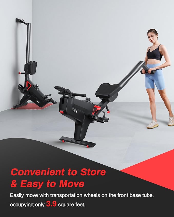 Magnetic Rowing Machines for Home, Compact and Saves Space - Vertical/Folding Storage, 350 LB Weight Capacity with Bluetooth App Supported, Tablet Holder and Comfortable Seat Cushion