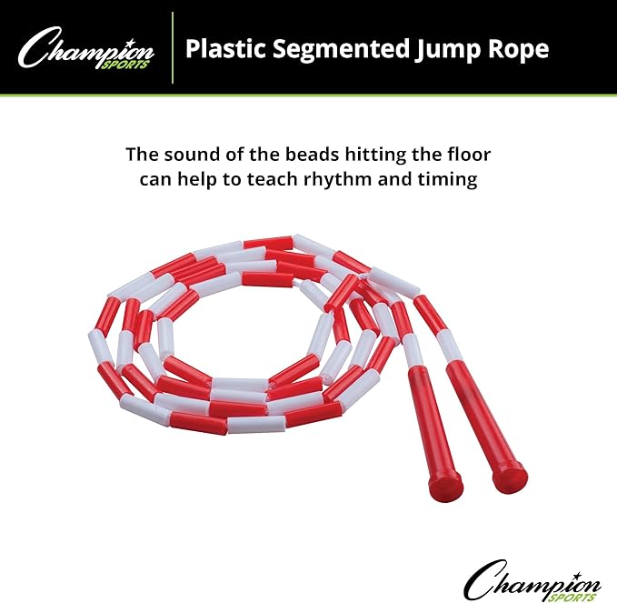 Champion Sports Classic Plastic Segmented Beaded Jump Ropes - Phys. Ed, Gym, Fitness and Recreational Use, In a Variety of Lengths for Kids to Adults