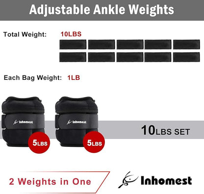 Adjustable Ankle Weights 1-5/10/12 Lbs Leg Weights for Men Women,Wrist Ankle Weights for Physical Therapy,Yoga Pilates,Workout,Walking,Jogging