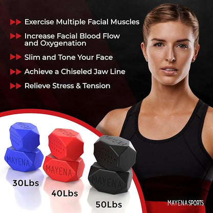 Mayena Jaw Exerciser for Men & Women – 3 Resistance Levels (6 pcs) Silicone Jawline Exerciser Tablets – Powerful Jaw Trainer for Beginner, Intermediate & Advanced Users – Slims & Tones the Face