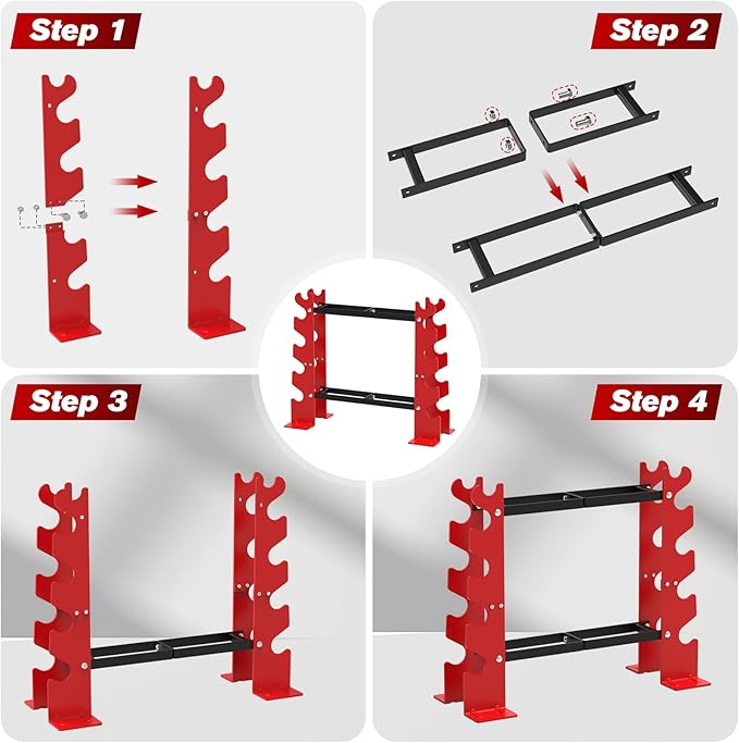 Dumbbell Rack Stand Only, Weight Rack for Dumbbells Strength Training Dumbbell Racks Red and Black 5 Tier 450LBS Capacity Weight Rack for Home Gym Weight Storage Organizer Racks, Suitable for 8-30 LBS