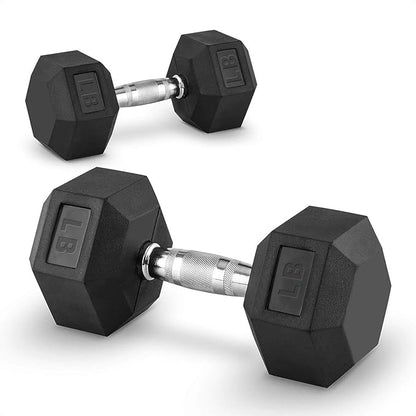 Hex Dumbbell with Metal Handle Set of 2 Rubber Exercise Heavy Muscle Workout Dumbbells Weights Pairs Hand Weight Sets for Men Women Home Gym Full Body Strength Training 8/10/ 12/15/ 20/25/ 30/ 35LB