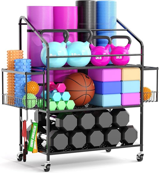 Houseables Gym Storage, Home Gym Storage, Weight Storage, Gym Rack, Kettlebell Rack, Dumbbell Rack, Weight Holder Rack, Gym Organizer, Workout Rack, Weight Organizer For Home Gym, Workout Cart