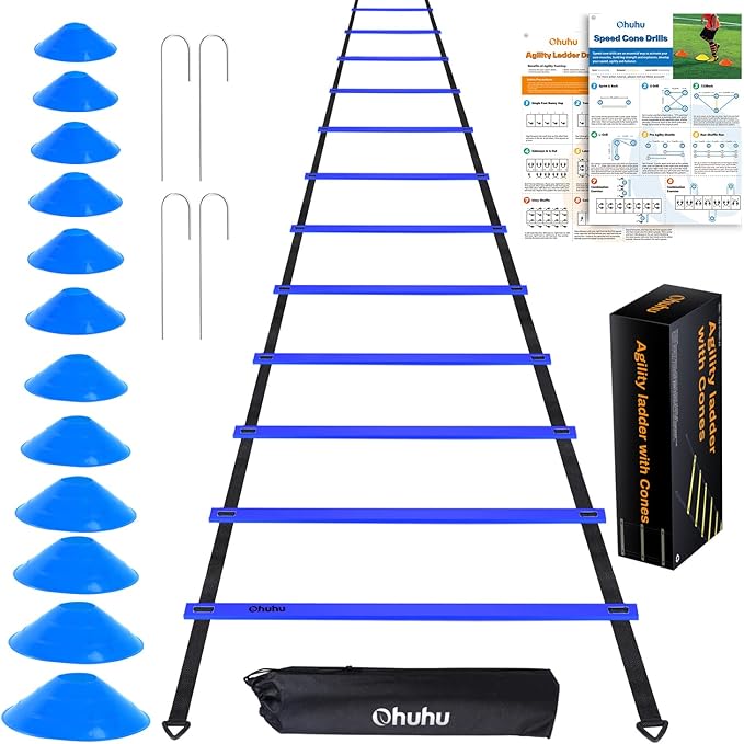 Agility Ladder Speed Training Set: Ohuhu 12 Rung 20ft Soccer 12 Cones, 4 Steel