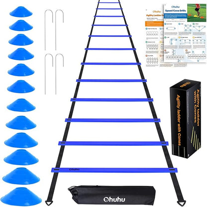 Agility Ladder Speed Training Set: Ohuhu 12 Rung 20ft Soccer 12 Cones, 4 Steel