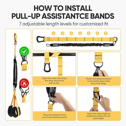 Pull Up Assistance Bands for Strength Training Pull Up Bar Adjustable and Replaceable Pull Up Assist Band with Fabric Feet Mats Pull-up Workout Bands